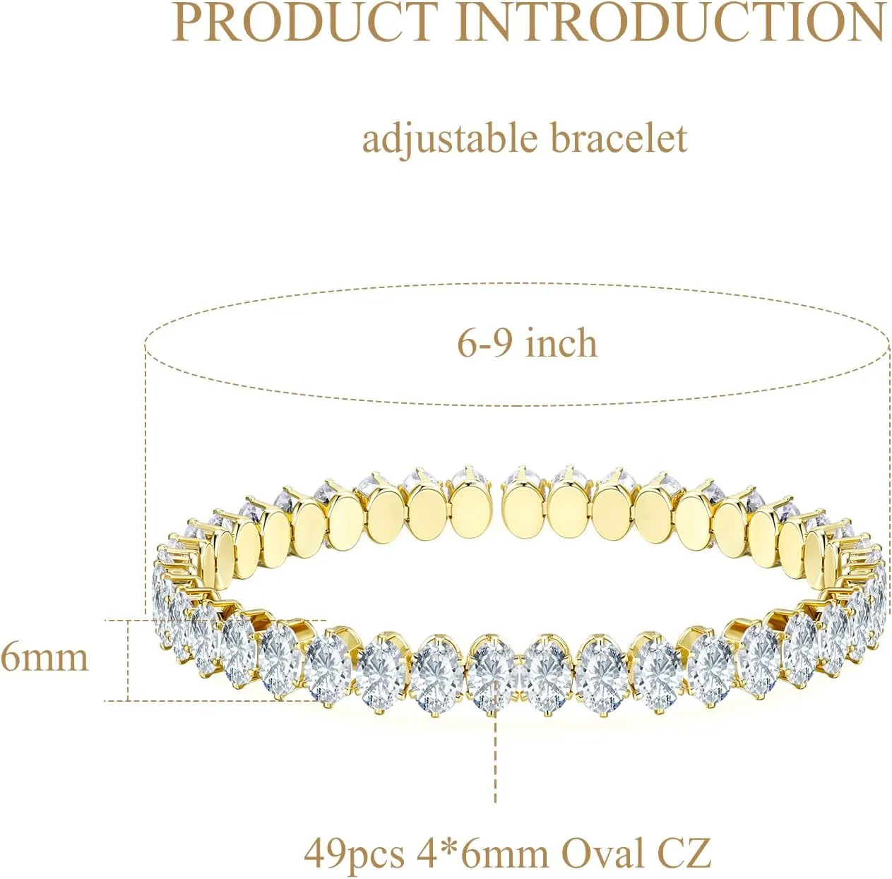 Cubic Zirconia Open Adjustable Cuff Bracelet for Women Men, Yellow Gold Plated Personalized CZ Tennis Bracelet and Rhinestone Anklets Chain