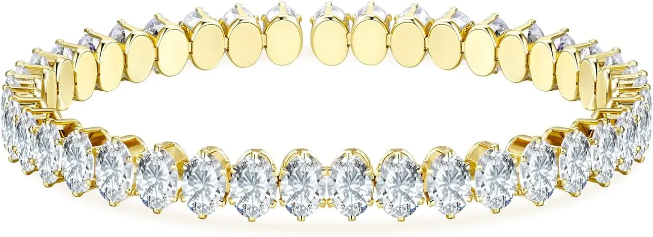 Cubic Zirconia Open Adjustable Cuff Bracelet for Women Men, Yellow Gold Plated Personalized CZ Tennis Bracelet and Rhinestone Anklets Chain