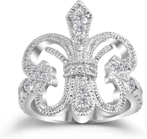 Cubic Zirconia Princess Crown Wedding CZ Band Eternity Ring