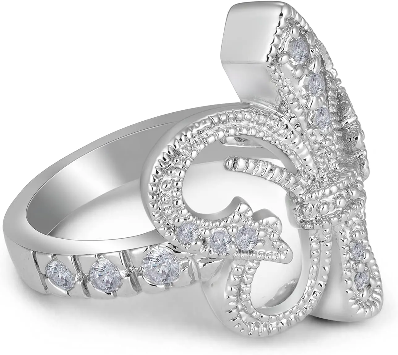 Cubic Zirconia Princess Crown Wedding CZ Band Eternity Ring