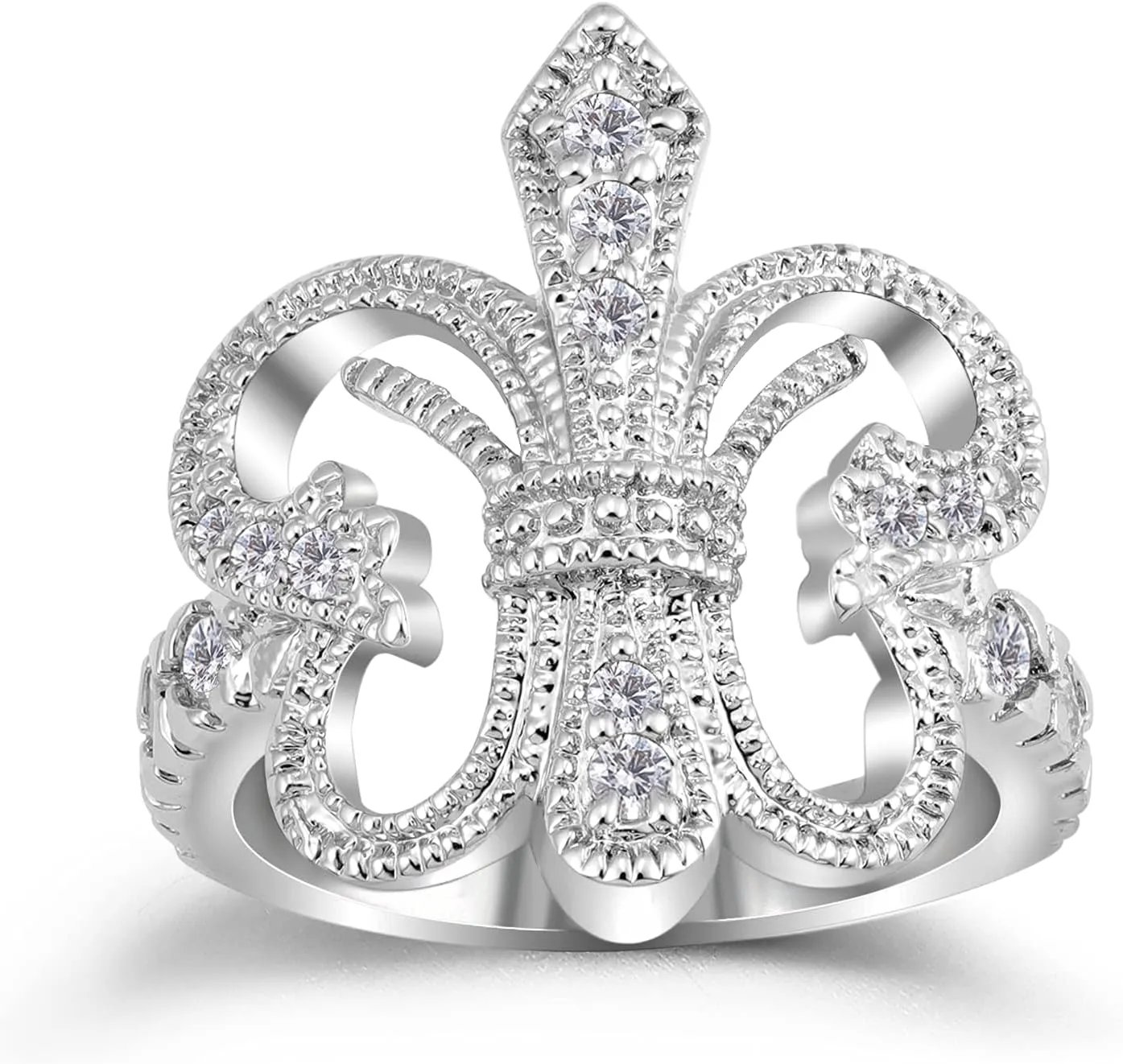 Cubic Zirconia Princess Crown Wedding CZ Band Eternity Ring