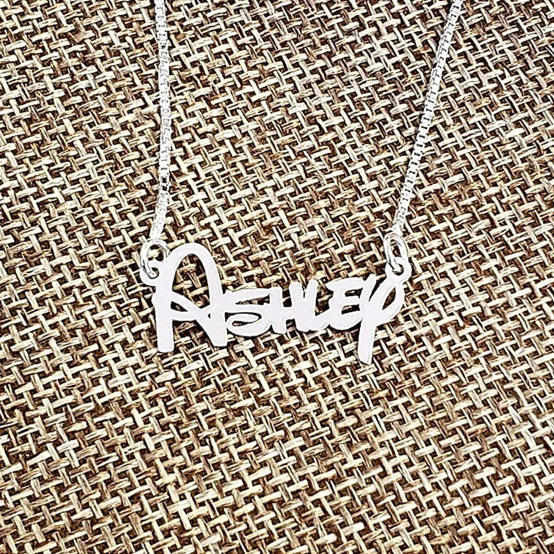 Custom Name Necklace Fun Font Sterling Silver, Personalized with any name or word, made in the USA (yellow-gold-and-sterling-silver)