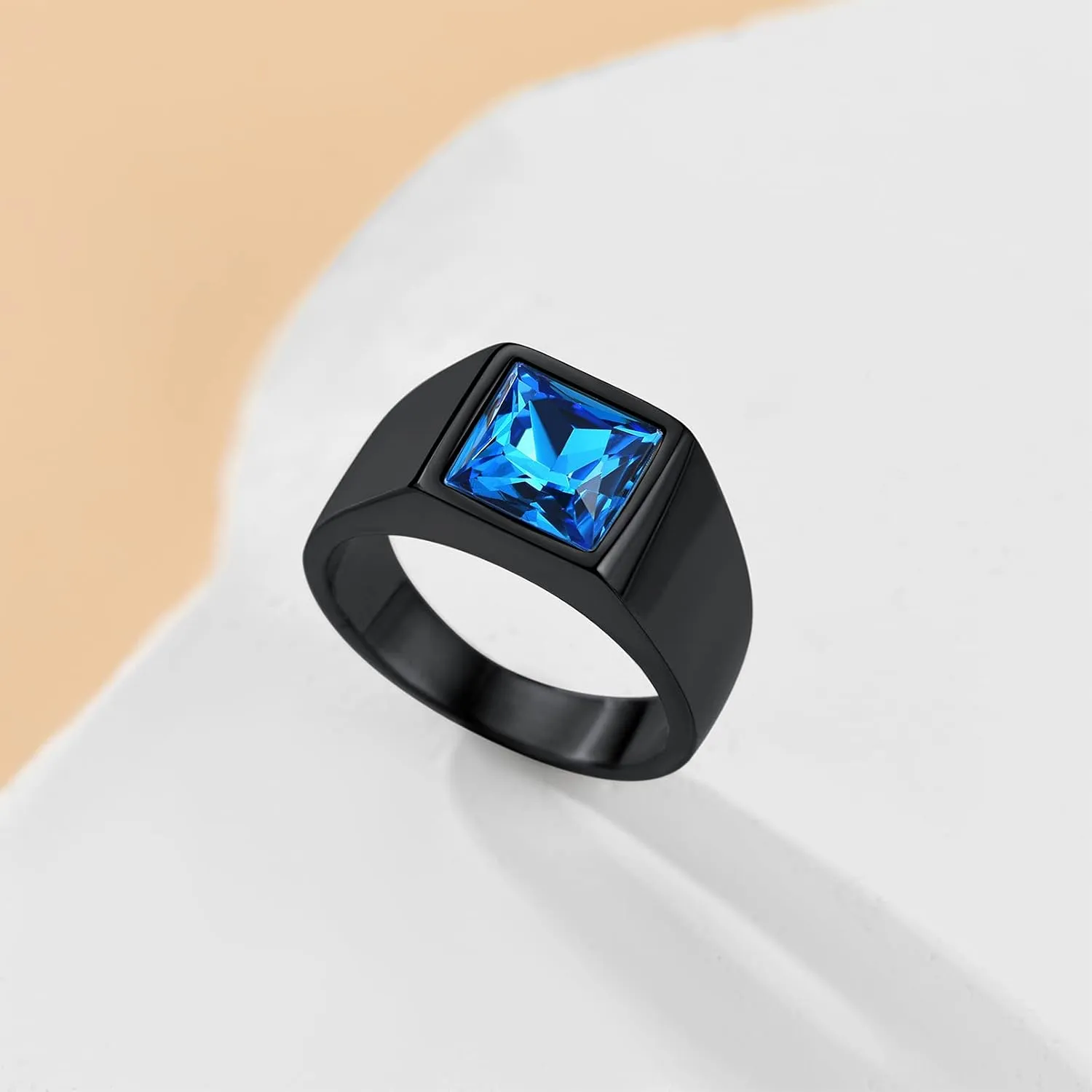 Custom4U Men's Gemstone Rings,Stainless Steel/Black/Gold Plated Blue Stone Square Signet Rings/Skull Rings,Pinky Thumb Ring,Size 7-14,Gothic Punk Jewelry Customized(Gift Box)