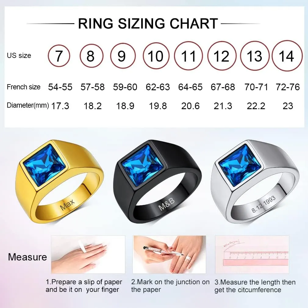 Custom4U Men's Gemstone Rings,Stainless Steel/Black/Gold Plated Blue Stone Square Signet Rings/Skull Rings,Pinky Thumb Ring,Size 7-14,Gothic Punk Jewelry Customized(Gift Box)