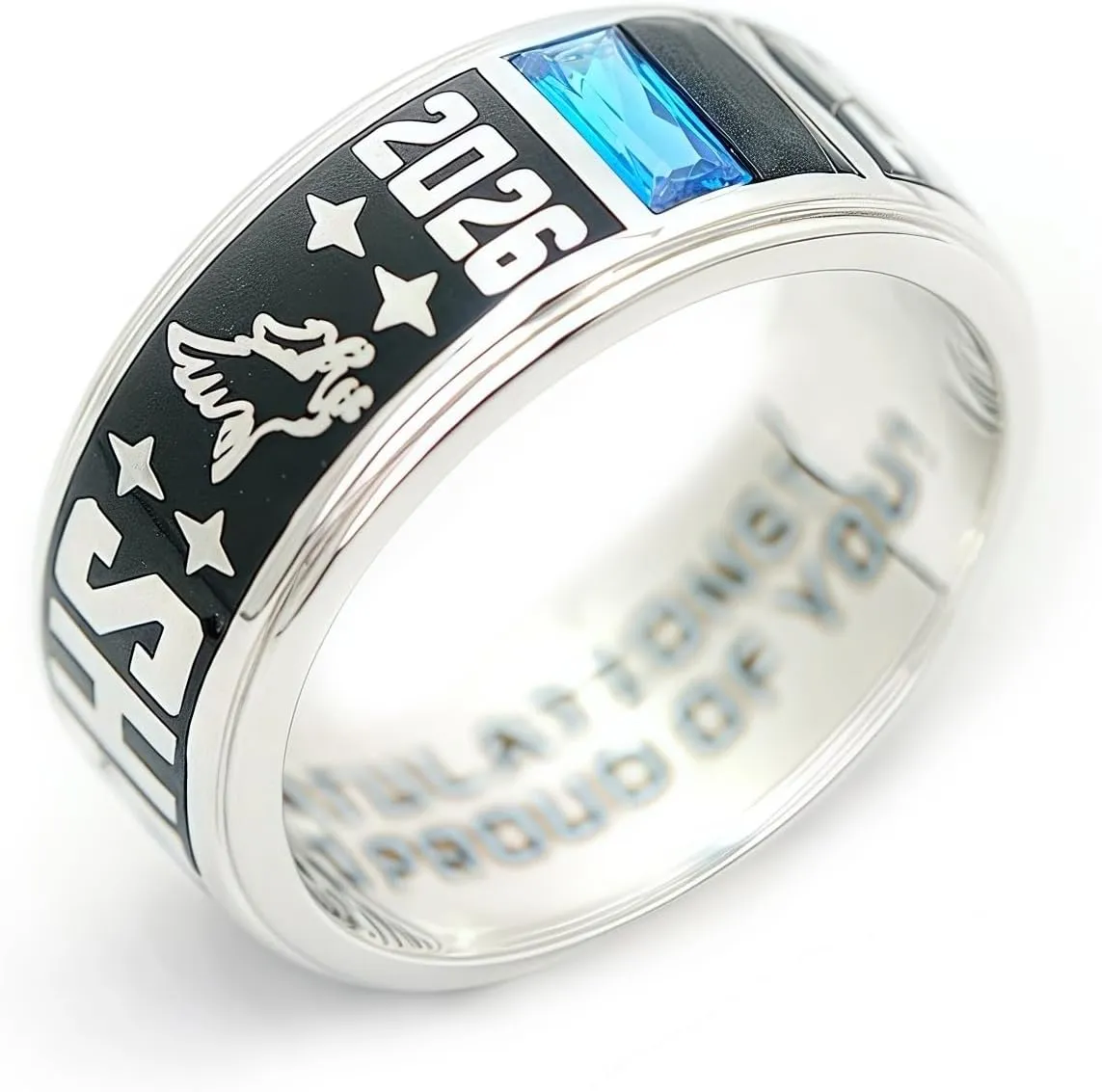 Customizable men's band class ring, black band ring, high school or college graduation ring, graduation gift, sterling silver ring, birthstones ring - modern design -Jour Nouveau Jewelry
