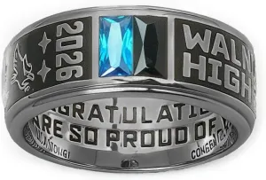 Customizable men's band class ring, black band ring, high school or college graduation ring, graduation gift, sterling silver ring, birthstones ring - modern design -Jour Nouveau Jewelry