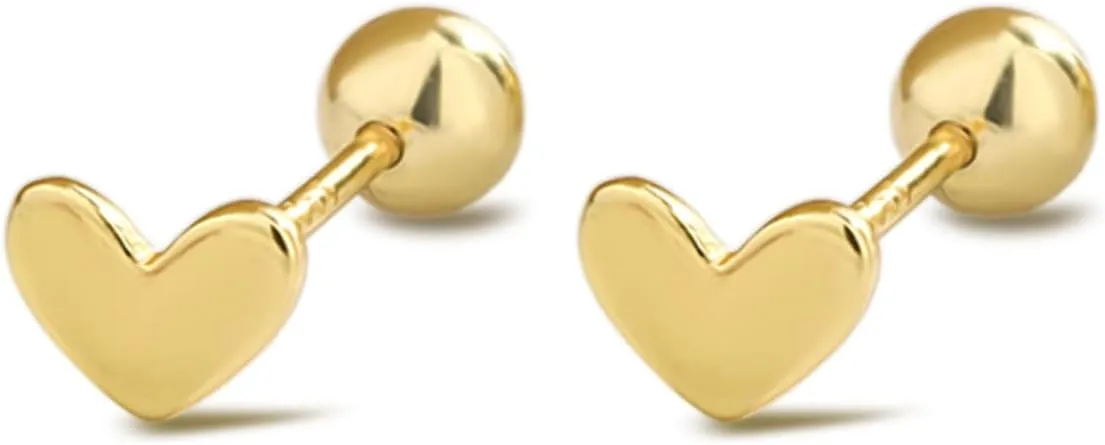 Dainty Gold Heart Stud Earrings for Women with S925 Sterling Silver Post, Hypoallergenic 14K Gold Plated Small Love Heart Shaped Earrings Minimalist Jewelry, Cartilage Helix Piercing