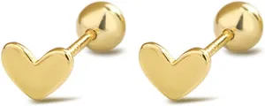 Dainty Gold Heart Stud Earrings for Women with S925 Sterling Silver Post, Hypoallergenic 14K Gold Plated Small Love Heart Shaped Earrings Minimalist Jewelry, Cartilage Helix Piercing