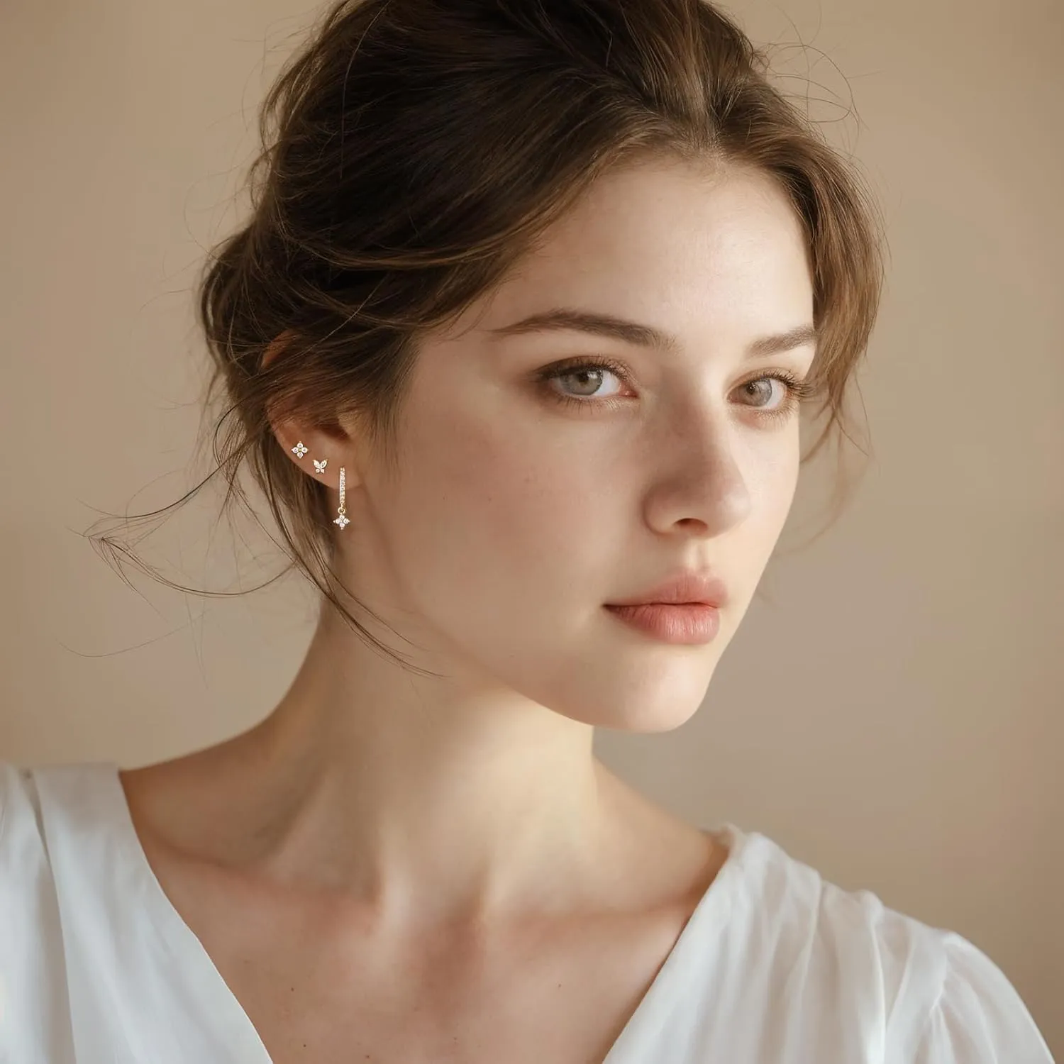 Dainty Pink Butterfly Earrings for Women, 14K Gold Plated Butterfly Hoop Earring Sets with S925 Sterling Silver Post, Pink Earring Stacks Jewelry