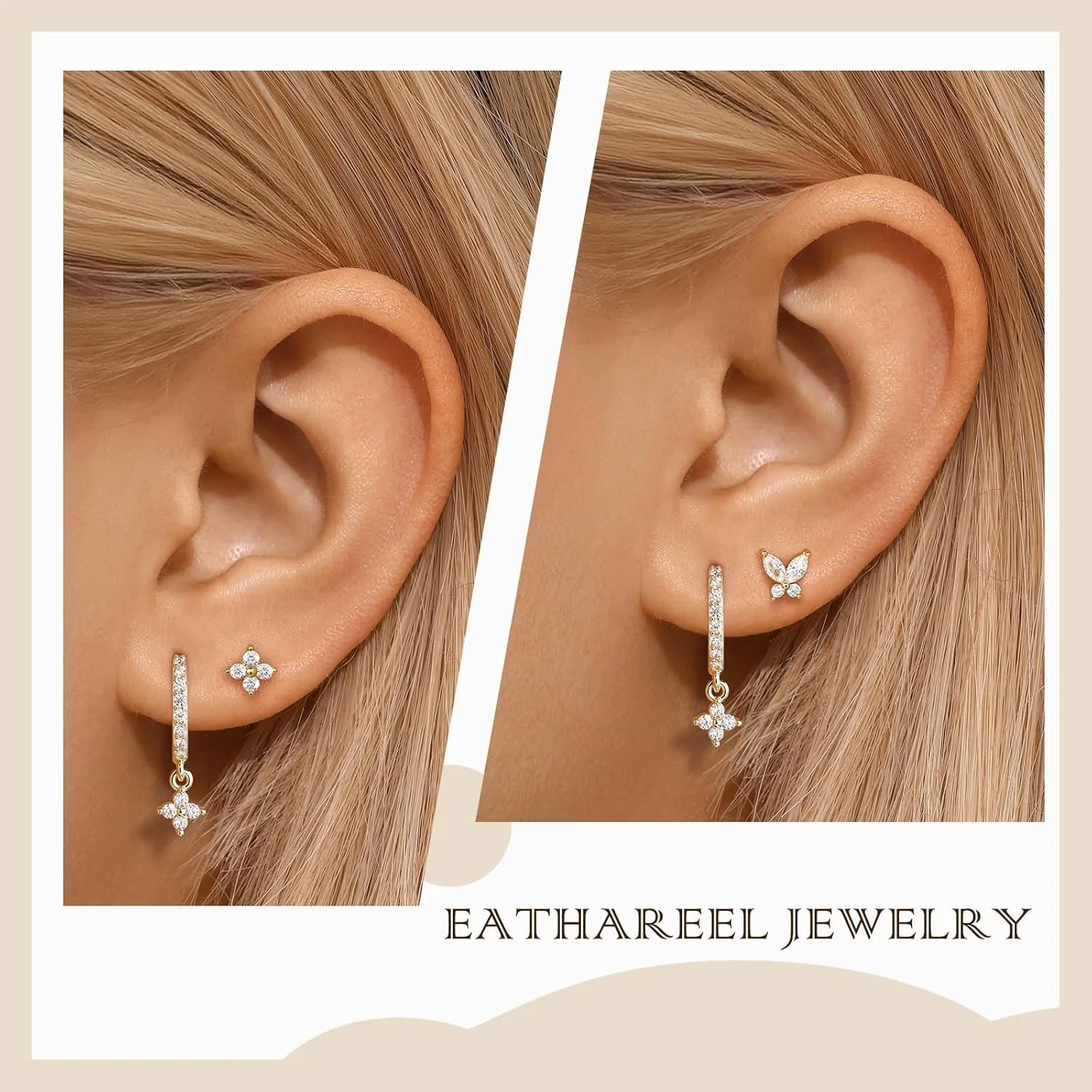 Dainty Pink Butterfly Earrings for Women, 14K Gold Plated Butterfly Hoop Earring Sets with S925 Sterling Silver Post, Pink Earring Stacks Jewelry