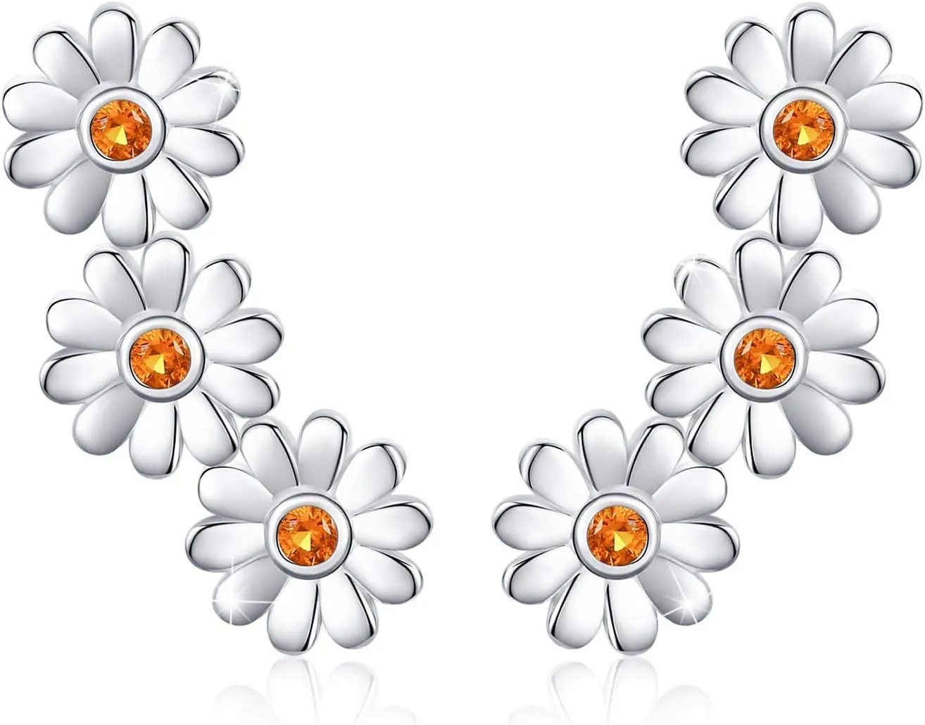 Daisy Flower Earrings, 925 Sterling Silver Studs Earrings Hypoallergenic for Sensitive Ears Triple Tiny Sunflower Flower Jewelry Mother Day for Women with Box