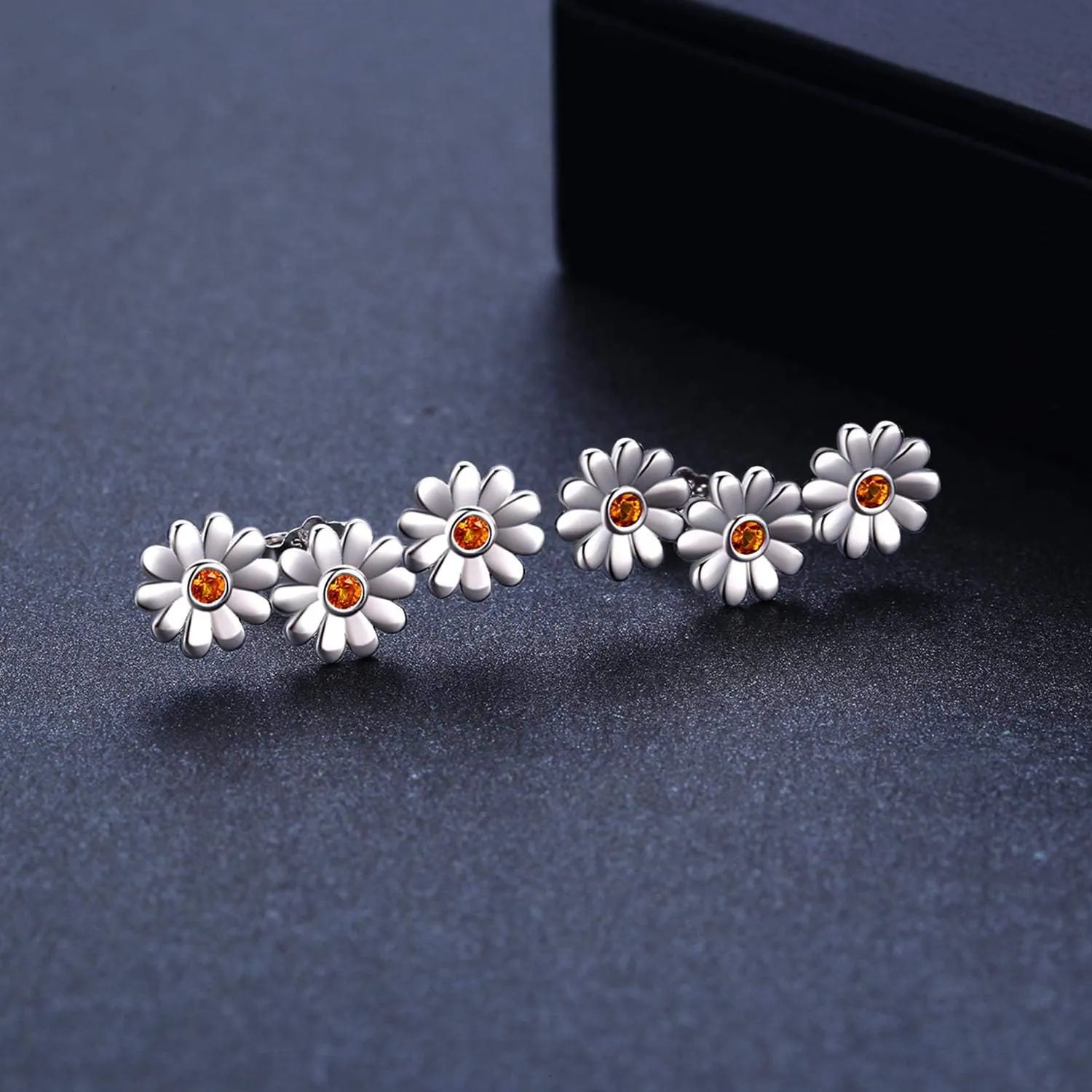 Daisy Flower Earrings, 925 Sterling Silver Studs Earrings Hypoallergenic for Sensitive Ears Triple Tiny Sunflower Flower Jewelry Mother Day for Women with Box