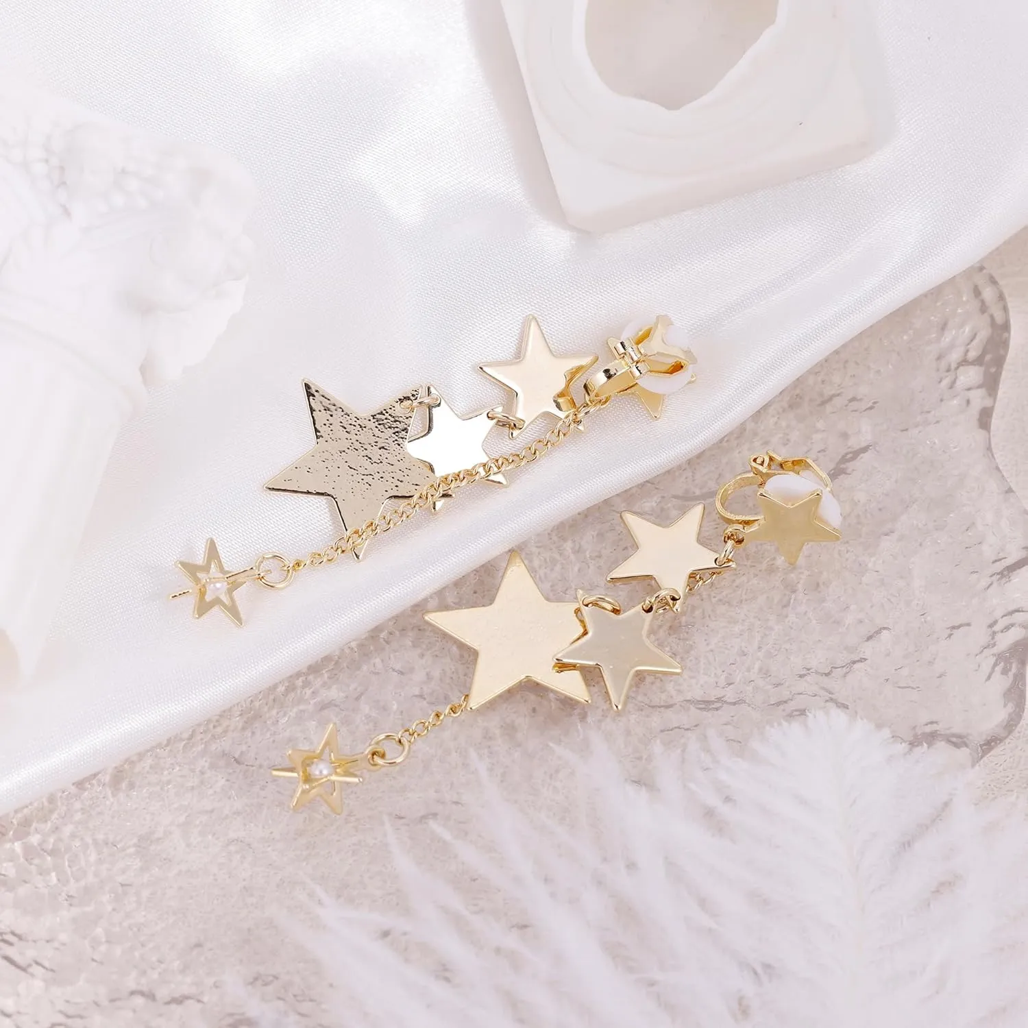 Dangle Clip On Earrings for Women Lucky Star Flower Dangle Earring Elegant Drop Hypoallergenic Non Pierced Earring CZ Butterfly Clip on Earrings