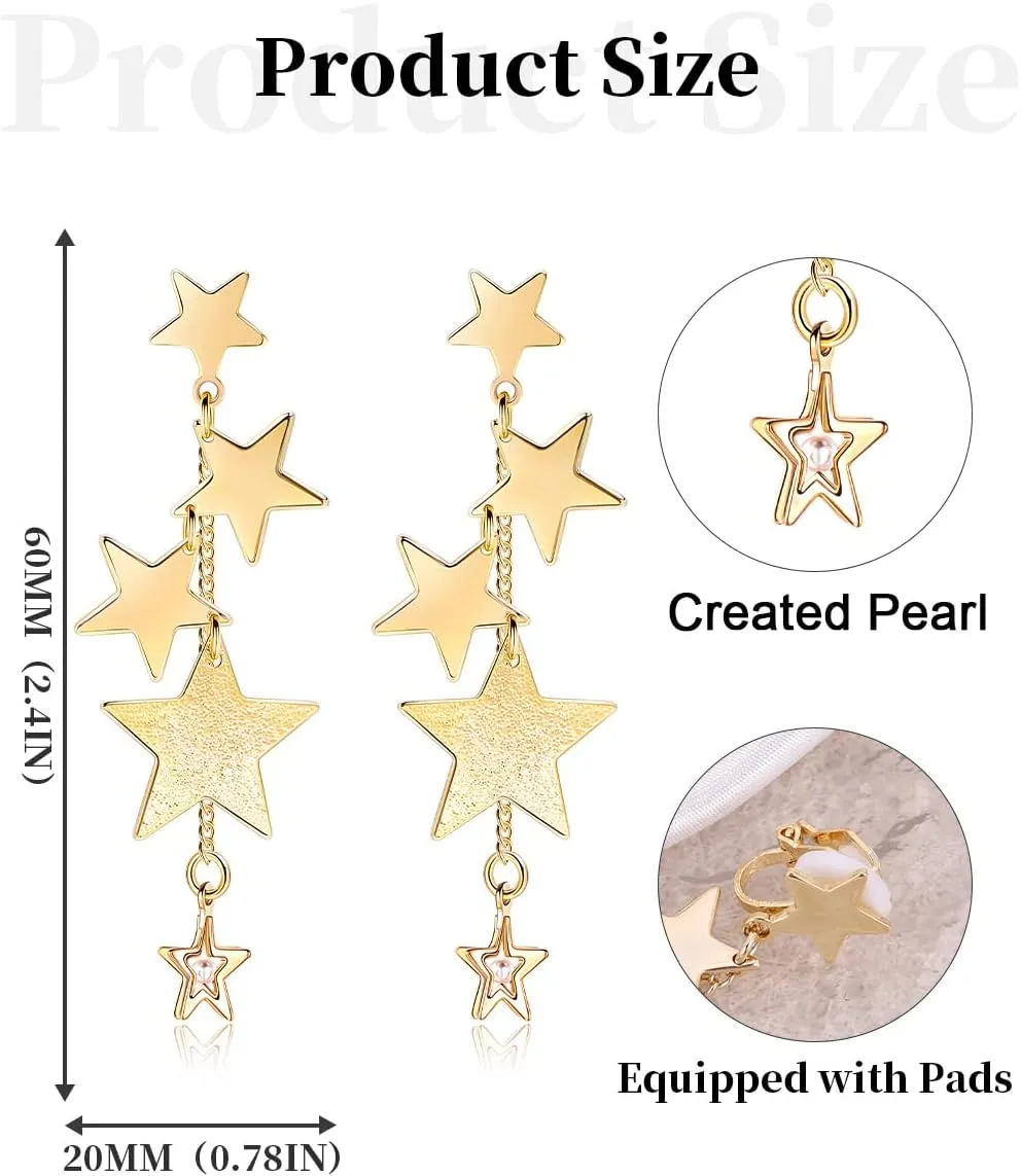 Dangle Clip On Earrings for Women Lucky Star Flower Dangle Earring Elegant Drop Hypoallergenic Non Pierced Earring CZ Butterfly Clip on Earrings