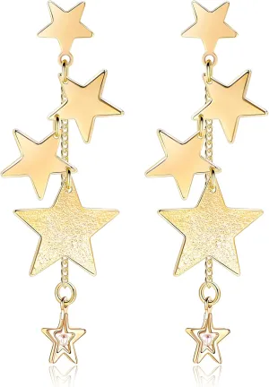 Dangle Clip On Earrings for Women Lucky Star Flower Dangle Earring Elegant Drop Hypoallergenic Non Pierced Earring CZ Butterfly Clip on Earrings