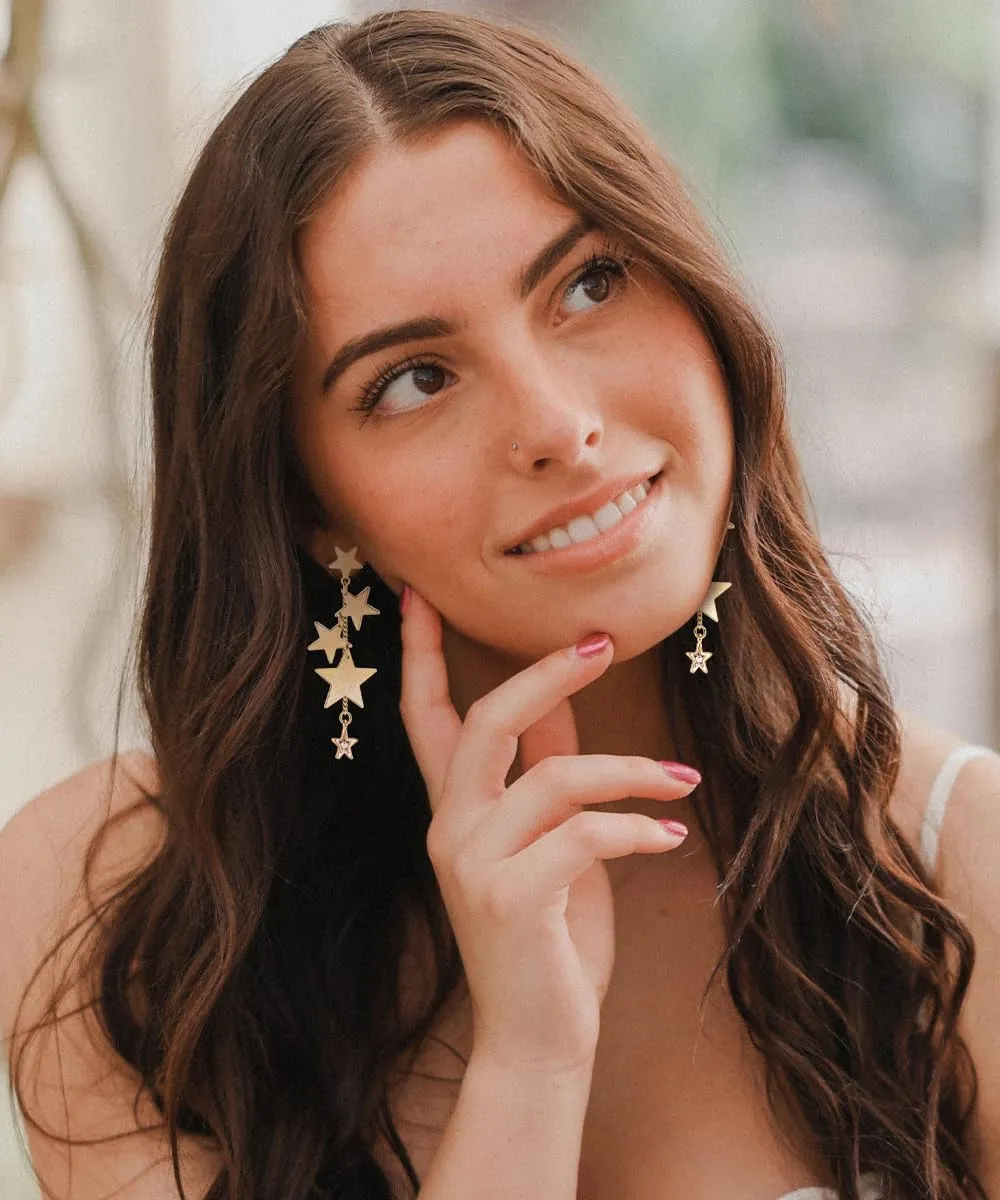 Dangle Clip On Earrings for Women Lucky Star Flower Dangle Earring Elegant Drop Hypoallergenic Non Pierced Earring CZ Butterfly Clip on Earrings