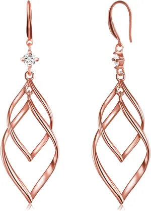 Dangle Diamond Earrings, 14k Gold Plated Double Linear Drop Cubic Zirconia Earrings Statement Jewelry for Women