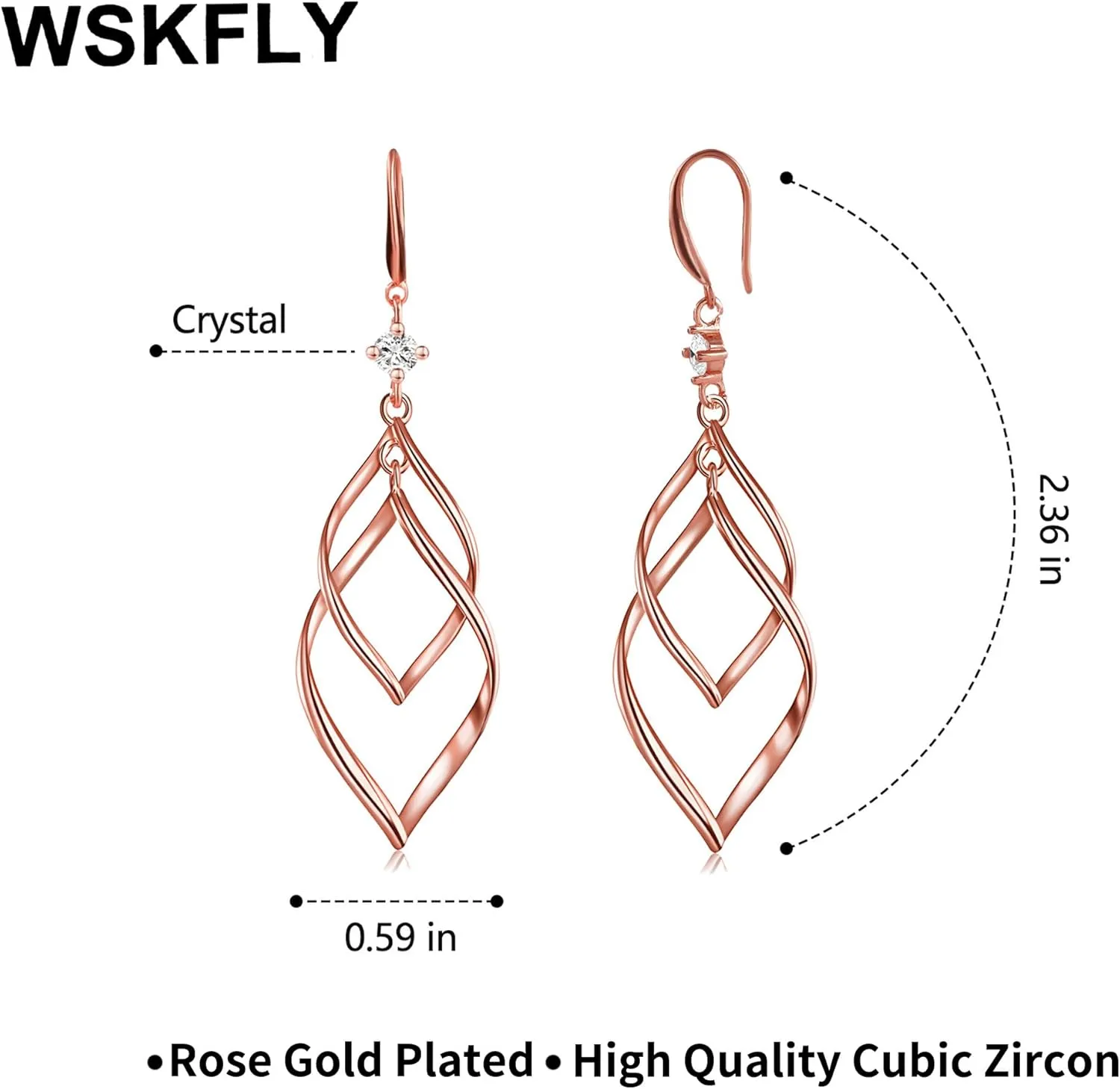 Dangle Diamond Earrings, 14k Gold Plated Double Linear Drop Cubic Zirconia Earrings Statement Jewelry for Women