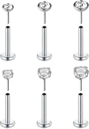 D.Bella 20G 8mm 32pcs Surgical Stainless Steel Nose Rings Hoop L Shaped Bone Screw Nose Rings Studs Nose Piercing Jewelry Set