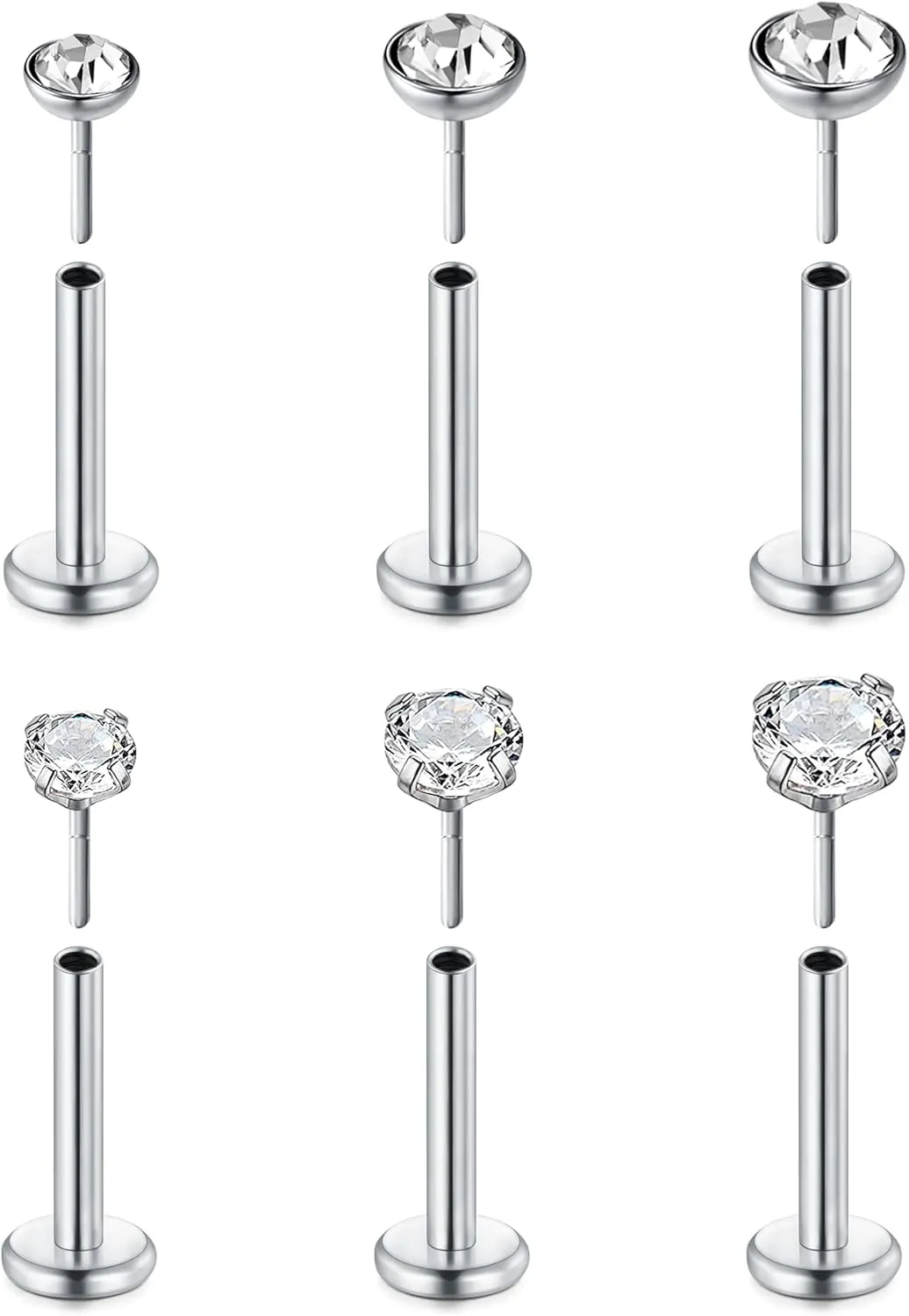 D.Bella 20G 8mm 32pcs Surgical Stainless Steel Nose Rings Hoop L Shaped Bone Screw Nose Rings Studs Nose Piercing Jewelry Set