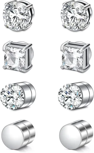 D.Bella Stud Earrings Fake Cubic Zirconia Diamond Earrings for Women Men Silver