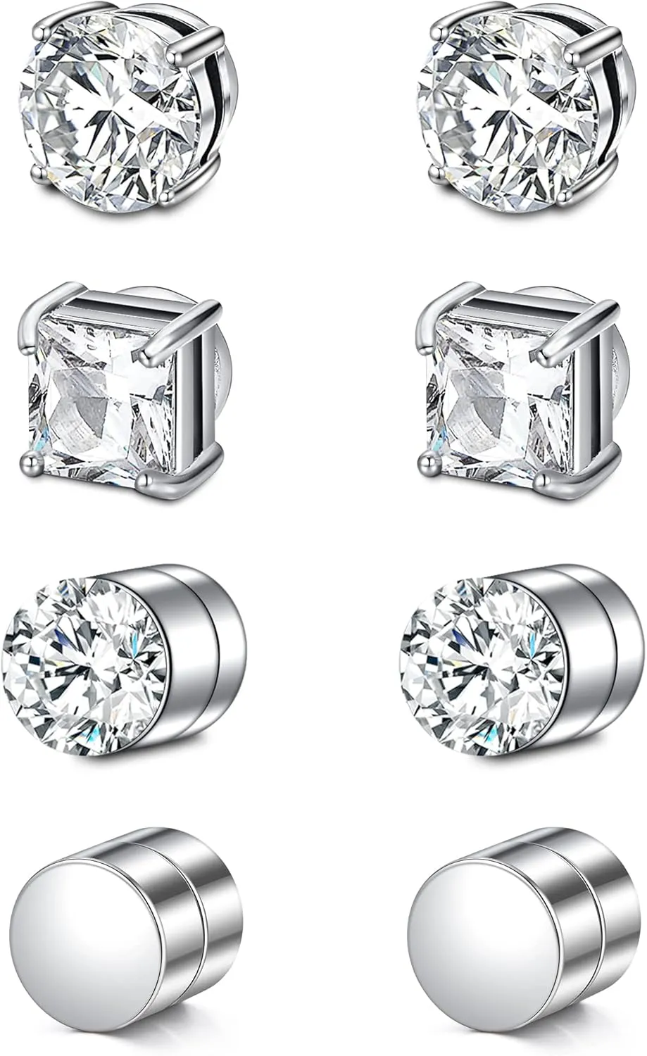 D.Bella Stud Earrings Fake Cubic Zirconia Diamond Earrings for Women Men Silver