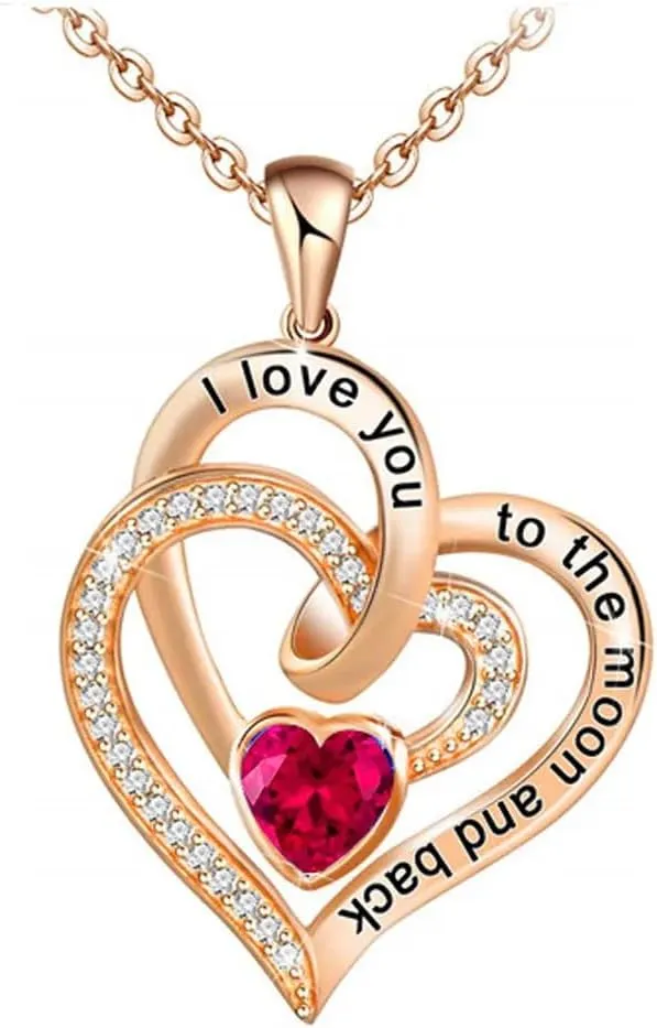 DeepSage Sterling Silver Heart Pendant Necklace with Cubic Zirconia, 'I Love You to the Moon and Back' Engraving, perfect selection for anniversaries, birthday gift, christmas or valentine's and mother Day