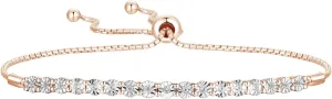 Diamond Adjustable Bolo Bracelet for Women, 14K Rose Gold-plated Sterling Silver/14K Gold-plated Sterling Silver/Sterling Silver, Easy-On Easy-Off - 1/10 cttw (6, 7 and 8 inch Wrist Size)