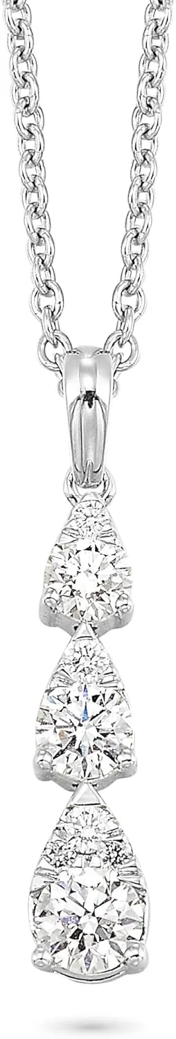 Diamond Delight 2/5 Carat Real Natural Diamond Trilogy Pendant Necklace for Women - 14k White Gold Pendant for Her - 18 Inch Chain Necklace in Elegant Graduated Design (F, VS1, 0.40 cttw) Lobster Claw