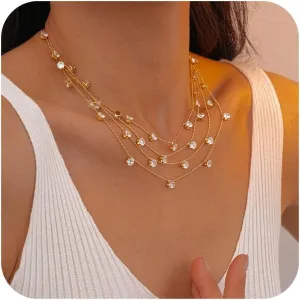 Diamond Necklace for Women-Dainty Layered Gold Necklaces 14k Gold Plated Charm Choker Necklace Jewelry for Women Trendy Gifts