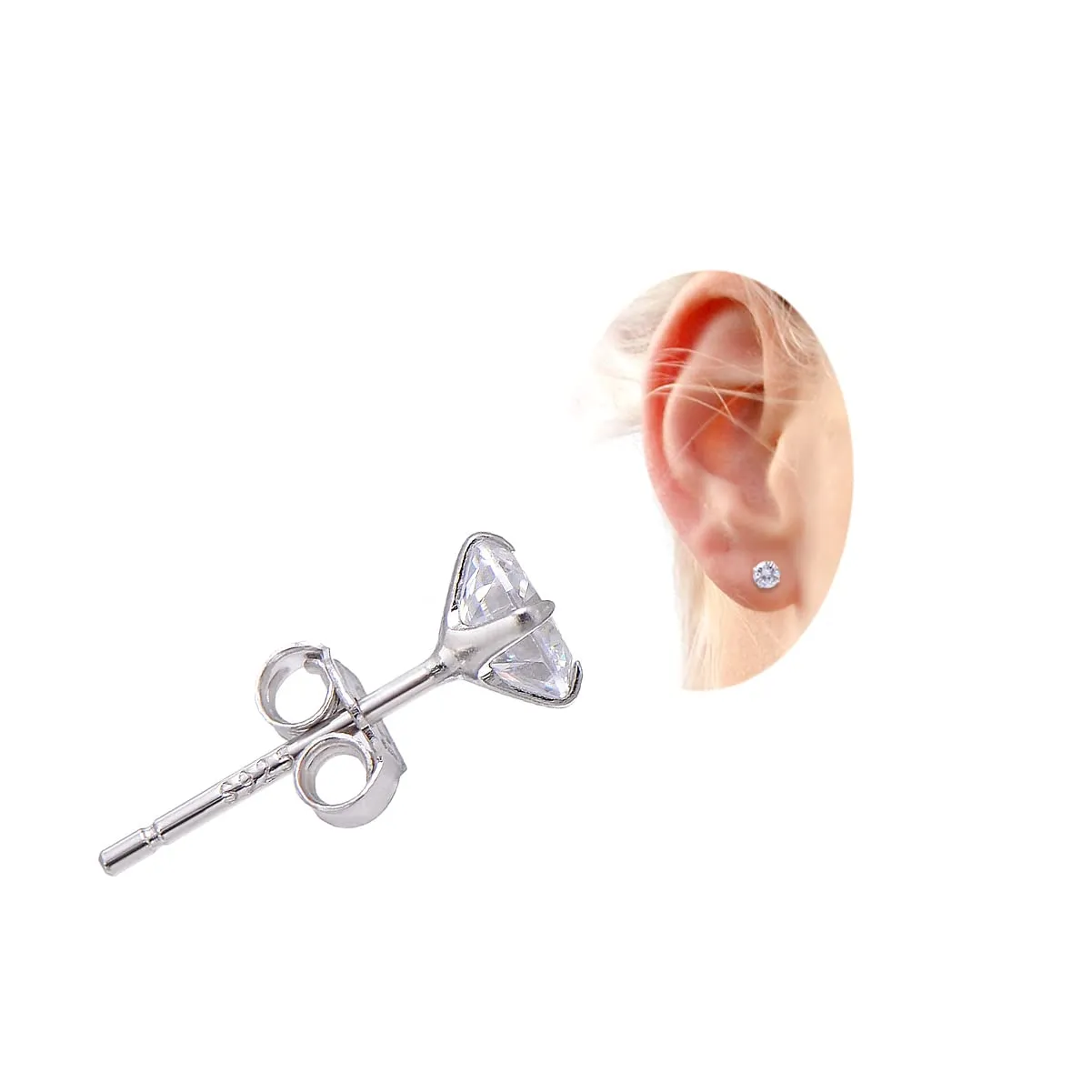 Diamond White Cubic Zirconia Sterling Silver Stud Earrings for Women, 5 MM