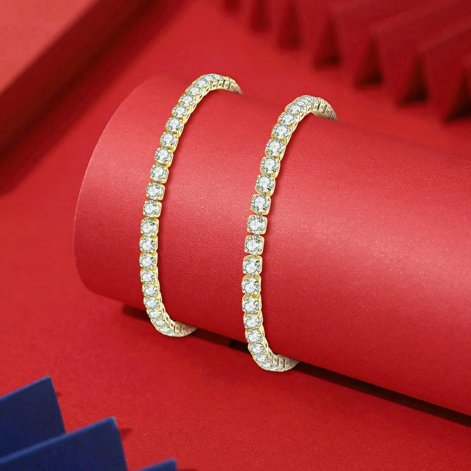Double Fair 2 Pcs Tennis Bracelets for Women 14K Gold Plated AAA  Cubic Zirconia CZ Diamond Classic Adjustable Slider Bracelet Fashion Jewelry Wedding Gift Size 6.5-7.5 Inch