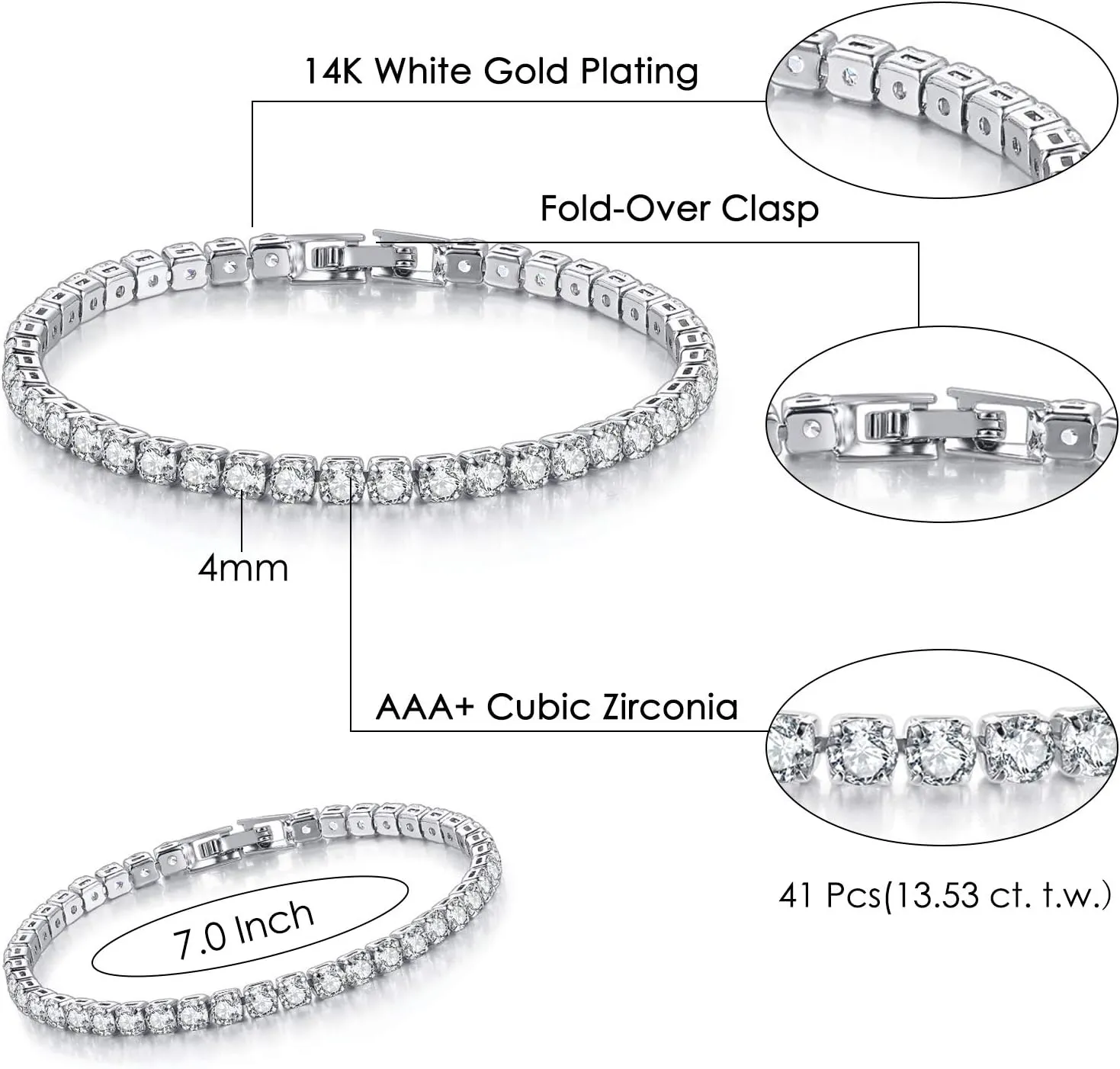 Double Fair 2 Pcs Tennis Bracelets for Women 14K Gold Plated AAA  Cubic Zirconia CZ Diamond Classic Adjustable Slider Bracelet Fashion Jewelry Wedding Gift Size 6.5-7.5 Inch