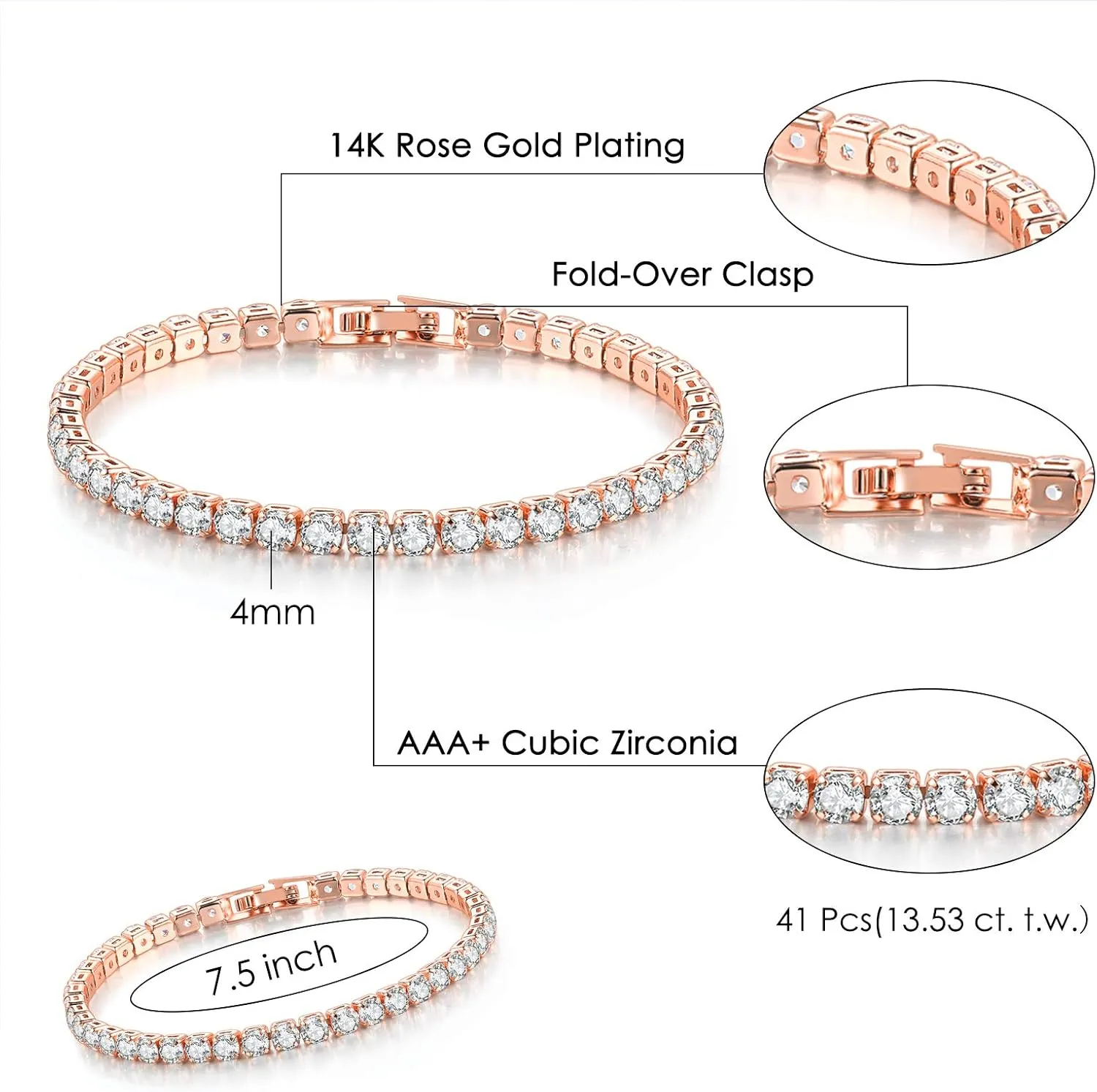 Double Fair 2 Pcs Tennis Bracelets for Women 14K Gold Plated AAA  Cubic Zirconia CZ Diamond Classic Adjustable Slider Bracelet Fashion Jewelry Wedding Gift Size 6.5-7.5 Inch