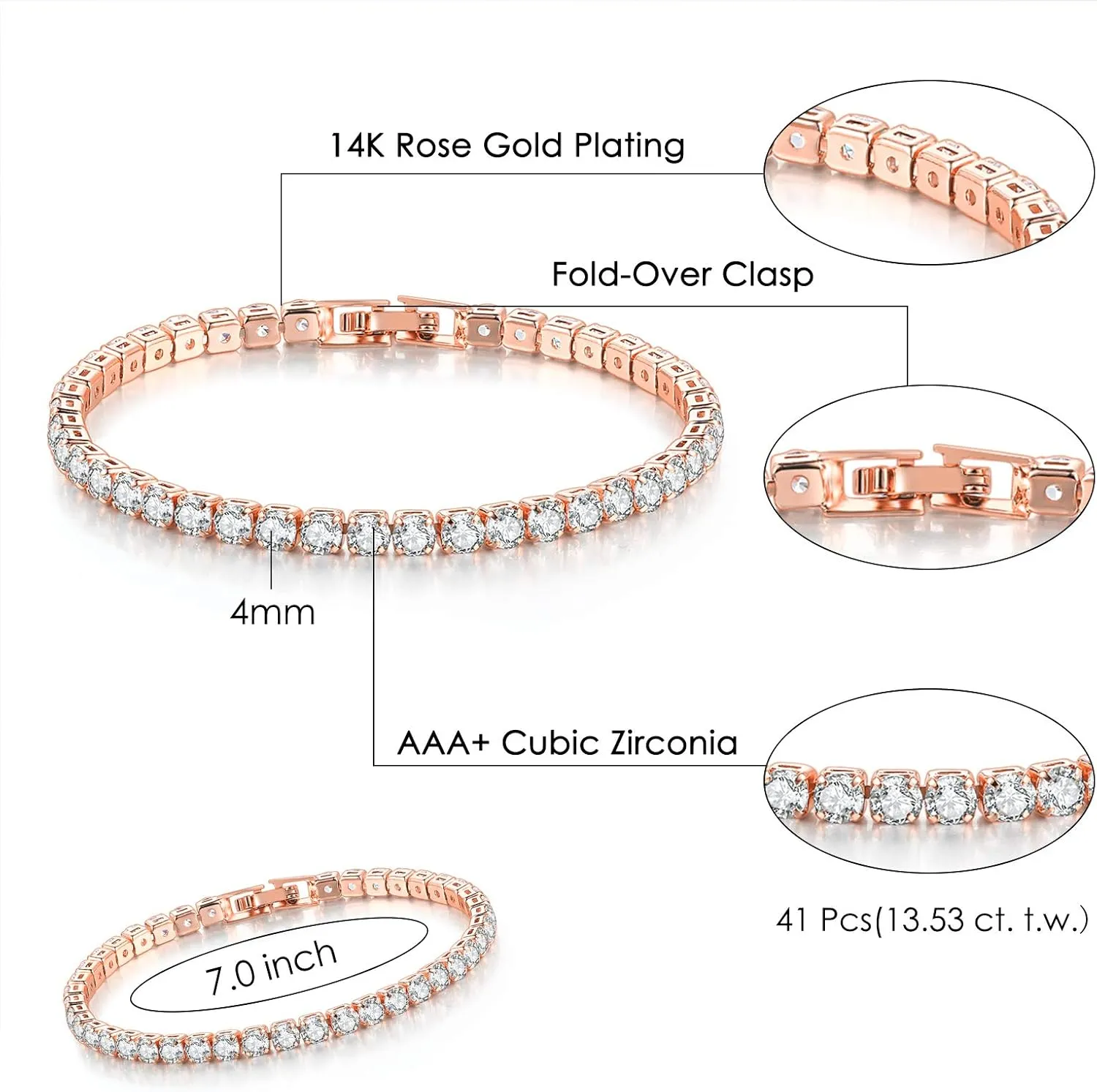 Double Fair 2 Pcs Tennis Bracelets for Women 14K Gold Plated AAA  Cubic Zirconia CZ Diamond Classic Adjustable Slider Bracelet Fashion Jewelry Wedding Gift Size 6.5-7.5 Inch