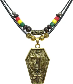 Double Layers Vintage Egyptian Anubis Pendant Necklace Ankh Amulet Rasta Hippie Necklace Jewelry Gift for Men and Women