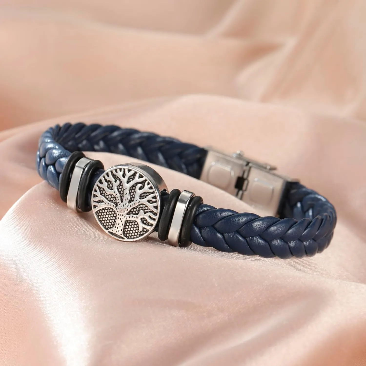 Dreamtimes Yggdrasil World Tree of Life Bracelet Mens Leather Bracelet Braided Religious Mens Cuff Bracelets Alloy Viking Cuff Bangle for Women Men Father's Day Jewelry