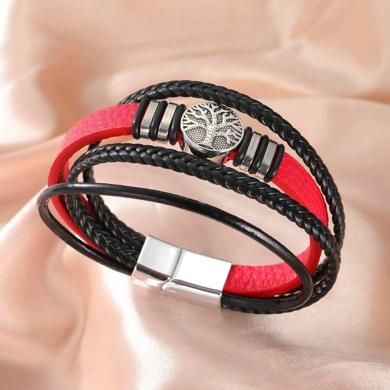 Dreamtimes Yggdrasil World Tree of Life Bracelet Mens Leather Bracelet Multi-Layer Braided Religious Mens Cuff Bracelets Alloy Viking Cuff Bangle for Women Men Father's Day Jewelry