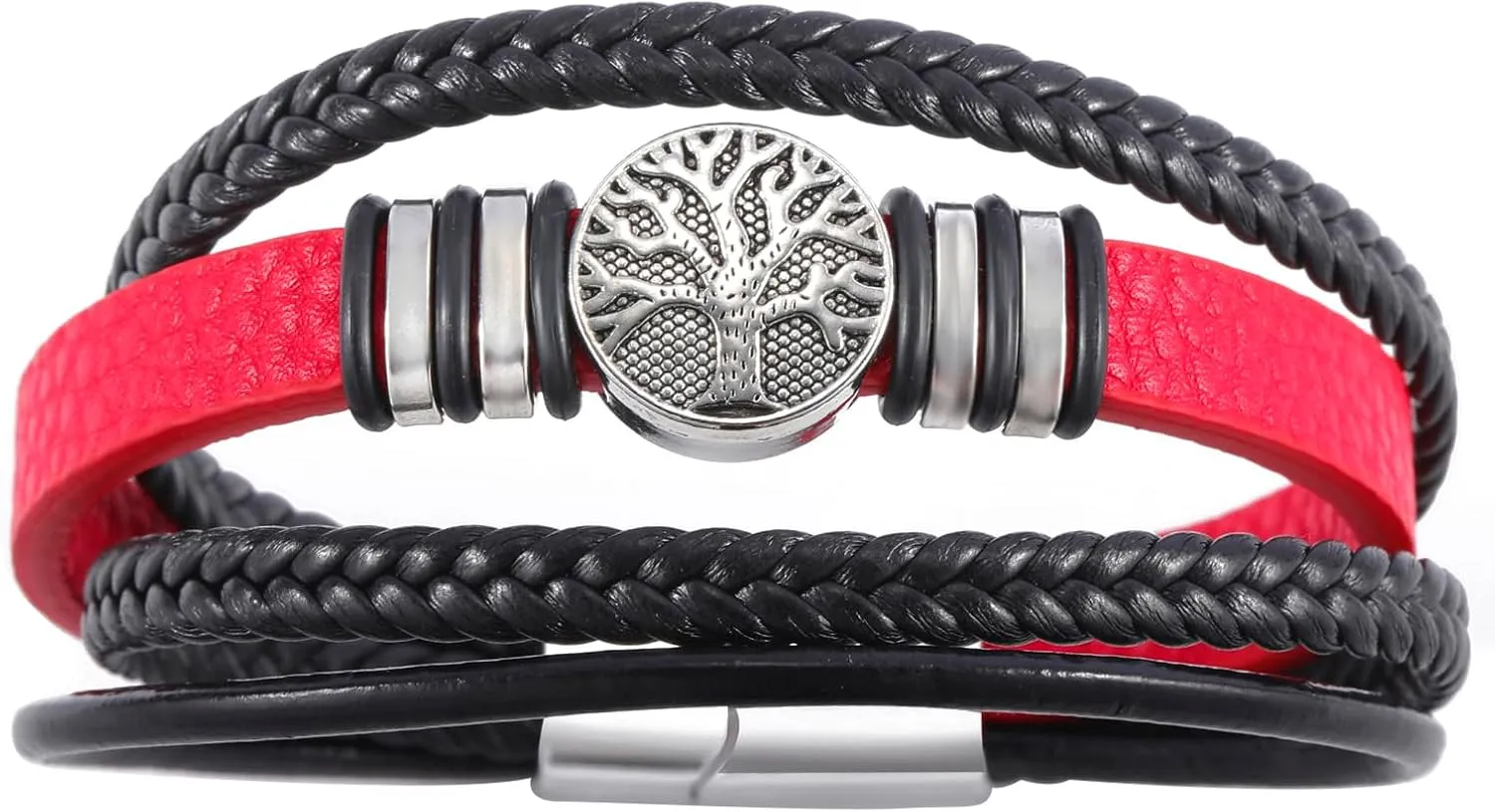 Dreamtimes Yggdrasil World Tree of Life Bracelet Mens Leather Bracelet Multi-Layer Braided Religious Mens Cuff Bracelets Alloy Viking Cuff Bangle for Women Men Father's Day Jewelry