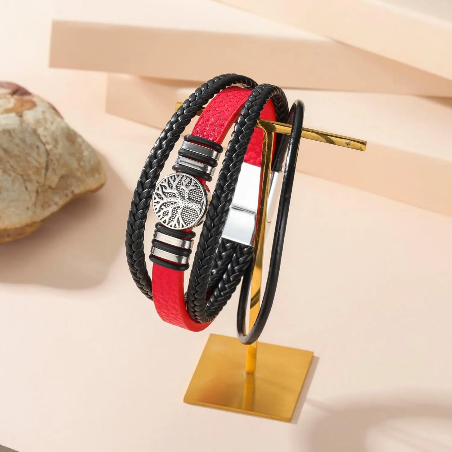 Dreamtimes Yggdrasil World Tree of Life Bracelet Mens Leather Bracelet Multi-Layer Braided Religious Mens Cuff Bracelets Alloy Viking Cuff Bangle for Women Men Father's Day Jewelry