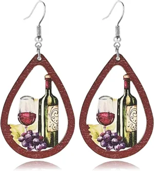 Dreuyet Funny Earrings Simulation Beer Mug Earrings Unique Red Wine Glass Wine Bottle Dangle Drop Earrings for Women Handmade Lightweight Red Wine Earrings Creative Party Food Jewelry