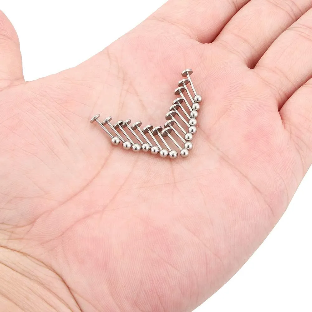 Dyknasz 15PCS 20G Stainless Steel Lip Rings Labret Studs Piercing Monroe Studs Ear Tragus Helix Cartilage Earring Jewelry 6-10mm Bar Length 5 Colors for Women Men