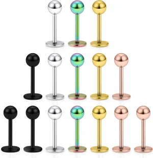 Dyknasz 15PCS 20G Stainless Steel Lip Rings Labret Studs Piercing Monroe Studs Ear Tragus Helix Cartilage Earring Jewelry 6-10mm Bar Length 5 Colors for Women Men