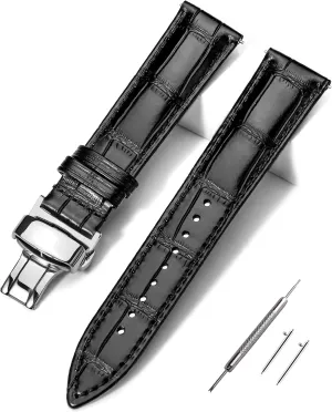 EACHE Croco Design Leather Watch Bands for Men Women,Quick Release Strap with Butterfly Deployment Buckle 18mm 19mm 20mm 21mm 22mm 24mm