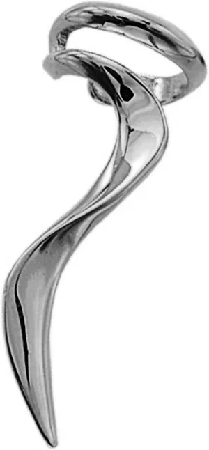 Ear Charms 'Flame' Ear Cuff Long Sculptural Non-Pierced Left Earring/Jacket EZ Care Rhodium on Sterling Silver