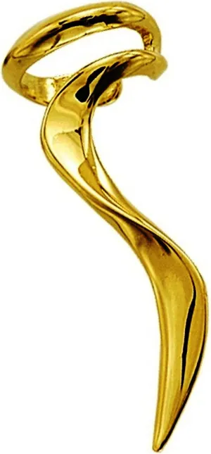 Ear Charms 'Flame' Long Sculptural Ear Cuff Non-Pierced Right Earring/Jacket Gold on Sterling Silver