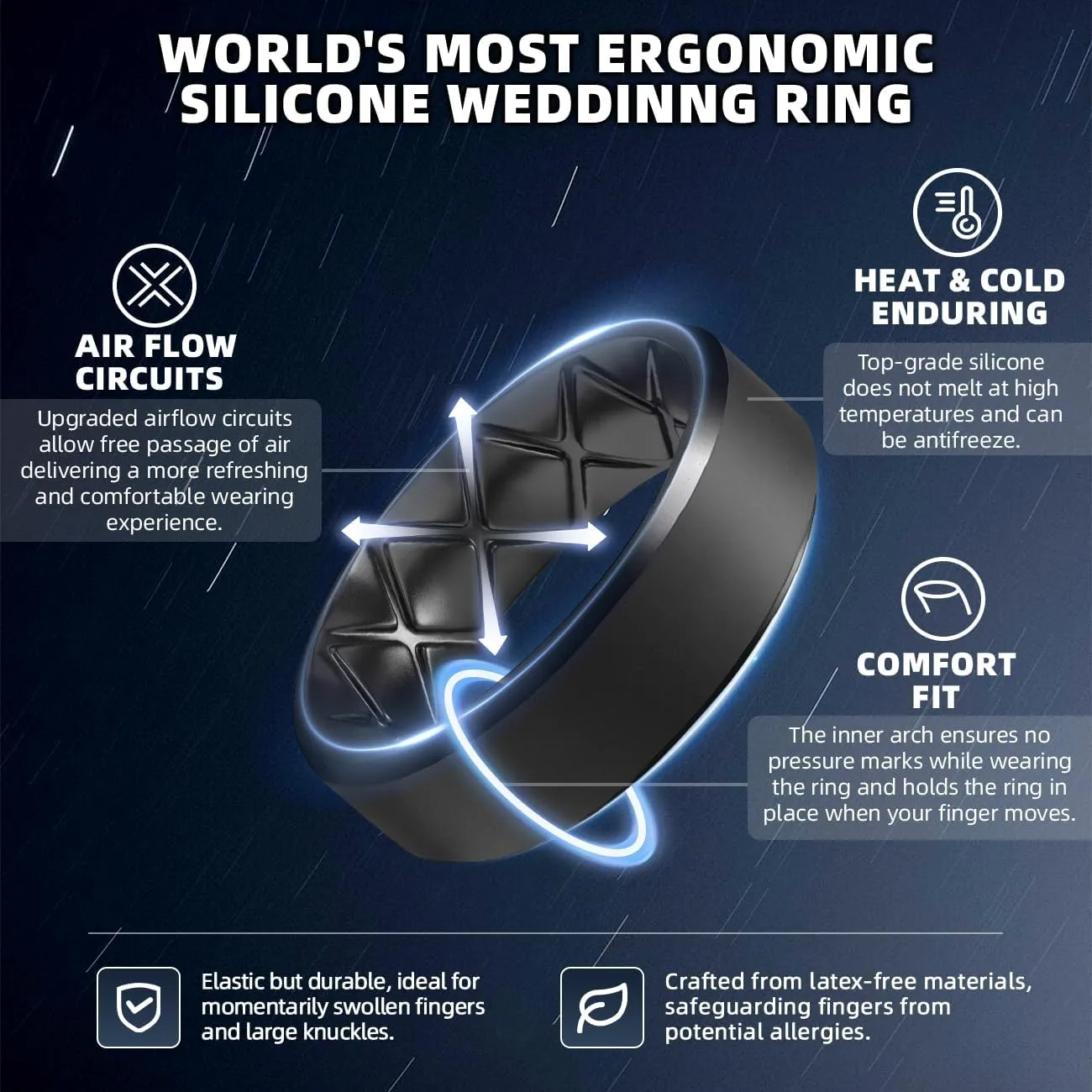 Egnaro Silicone Ring For Men 9mm Wide 2.5mm Thick, Rubber Wedding Bands Ergonomic Breathable Design, Flexible Engagement Rings