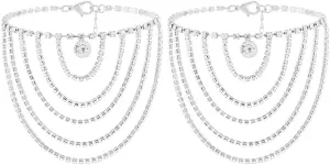 ELABEST Boho Rhinestone Ankle Bracelets 2pcs Crystal Tassel Anklet Layered Ankle Bracelets High-heeled Tennis Foot Chain Wedding Jewelry Accessories For Women and Girls