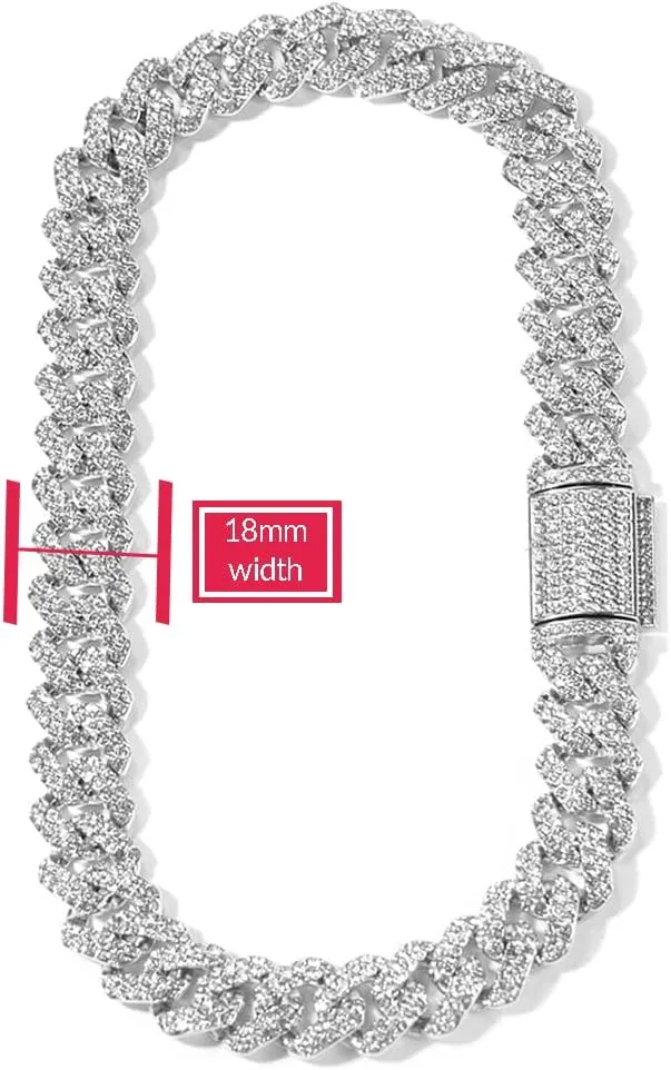 EMESLY Solid Miami Cuban Link Chain Gold/Silver Necklace (16, 18, 20, 22, 24 Inches Length); Hip Hop Bracelet (8" Length) for Men & Women; Perfect Iced Out Bling Jewelry Gift