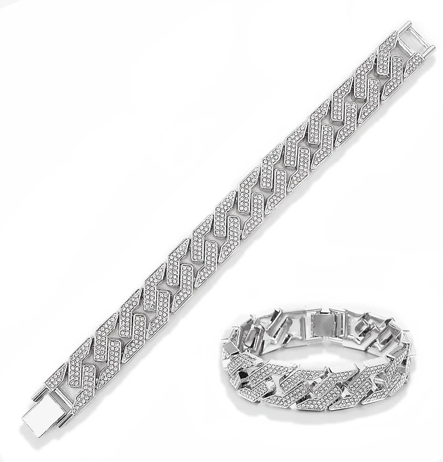 EMESLY Solid Miami Cuban Link Chain Gold/Silver Necklace (16, 18, 20, 22, 24 Inches Length); Hip Hop Bracelet (8" Length) for Men & Women; Perfect Iced Out Bling Jewelry Gift